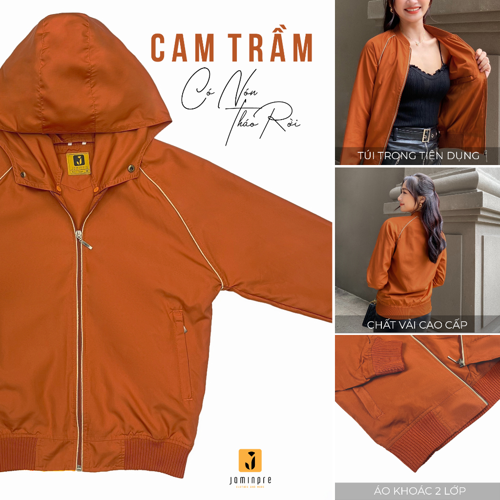 Jamin Premium - Áo Khoác Cao Cấp Có Nón Tháo Rời, chất dù suýt không xổ lông 2 Lớp, mát chống nắng, chống tia UV JBR04
