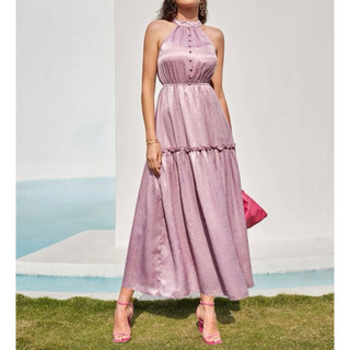 Đầm tiệc cổ yếm lilac
