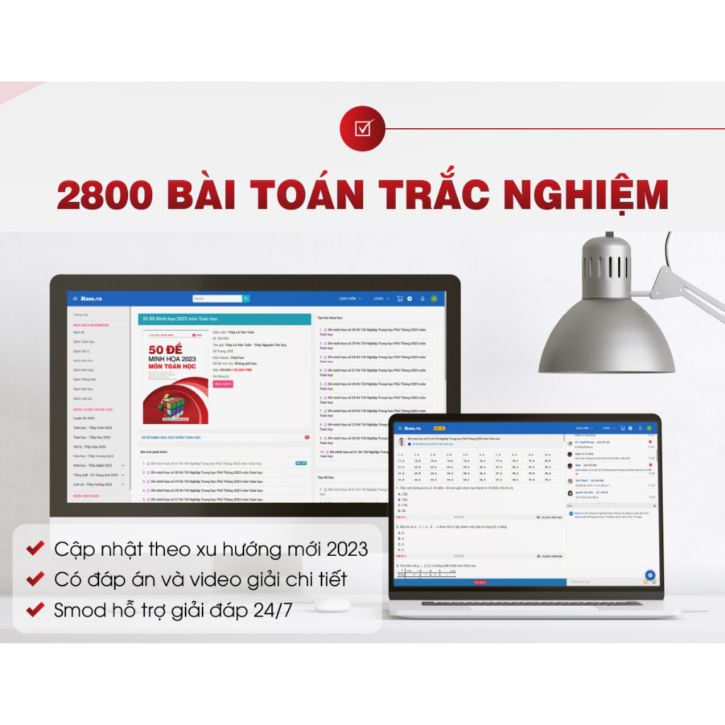 Đề minh hoạ ôn thi THPT 2023 môn Toán, Lý, Hoá, Sinh, Anh, Văn, Sử, Địa Moonbook