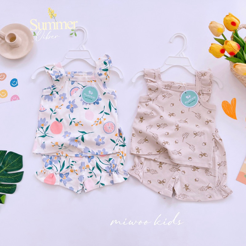 Đồ bộ 2 dây cánh tiên bèo bé gái xuất Nhật Miwoo