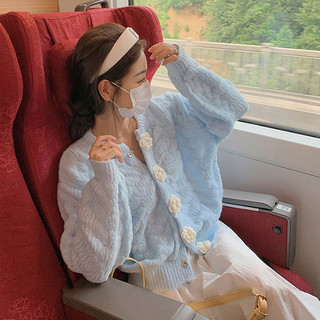 [ORDER] Áo len cardigan cút áo cài hoa hồng nhiều màu mùa đông năm 2021 thời trang ulzzang Hàn Quốc