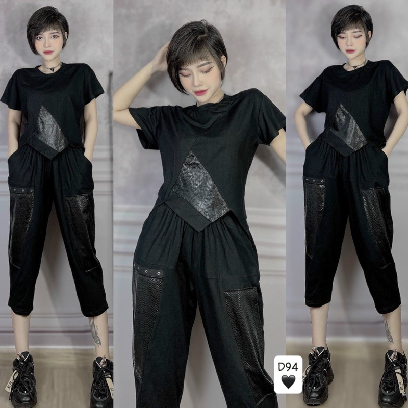 Set Áo Thun Ngầu Và Quần Thụng Joggers Unisex Màu Đen Choé Shop