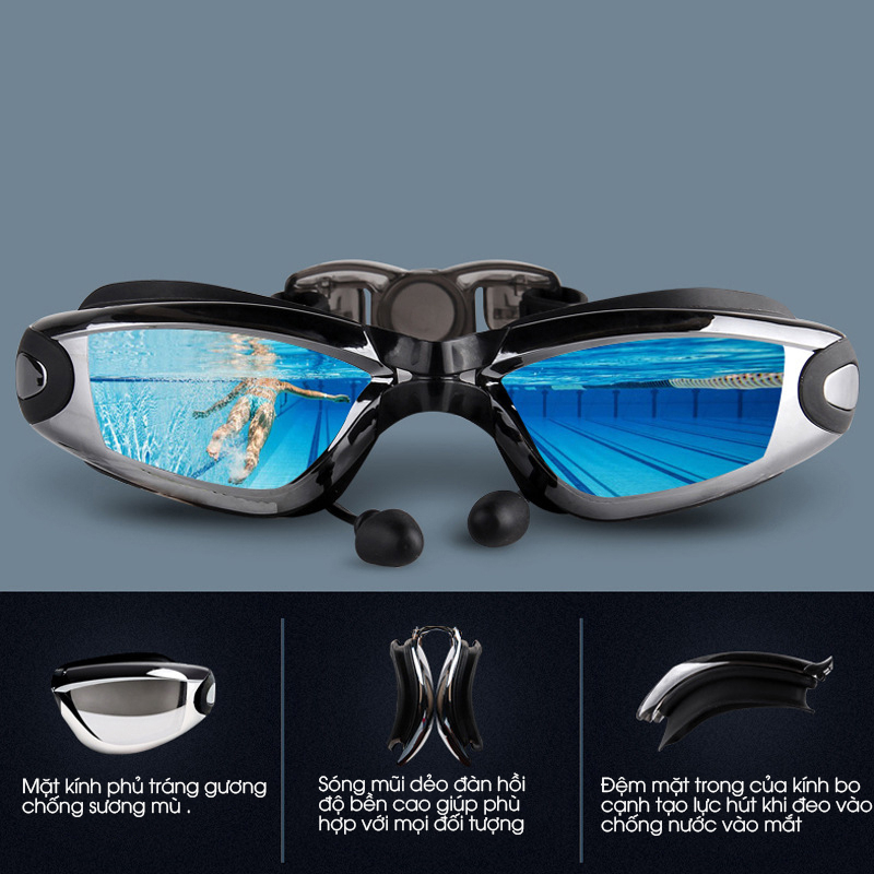 Kính bơi người lớn Sportslink cs a380 tráng gương, chống tia uv, chống sương mờ