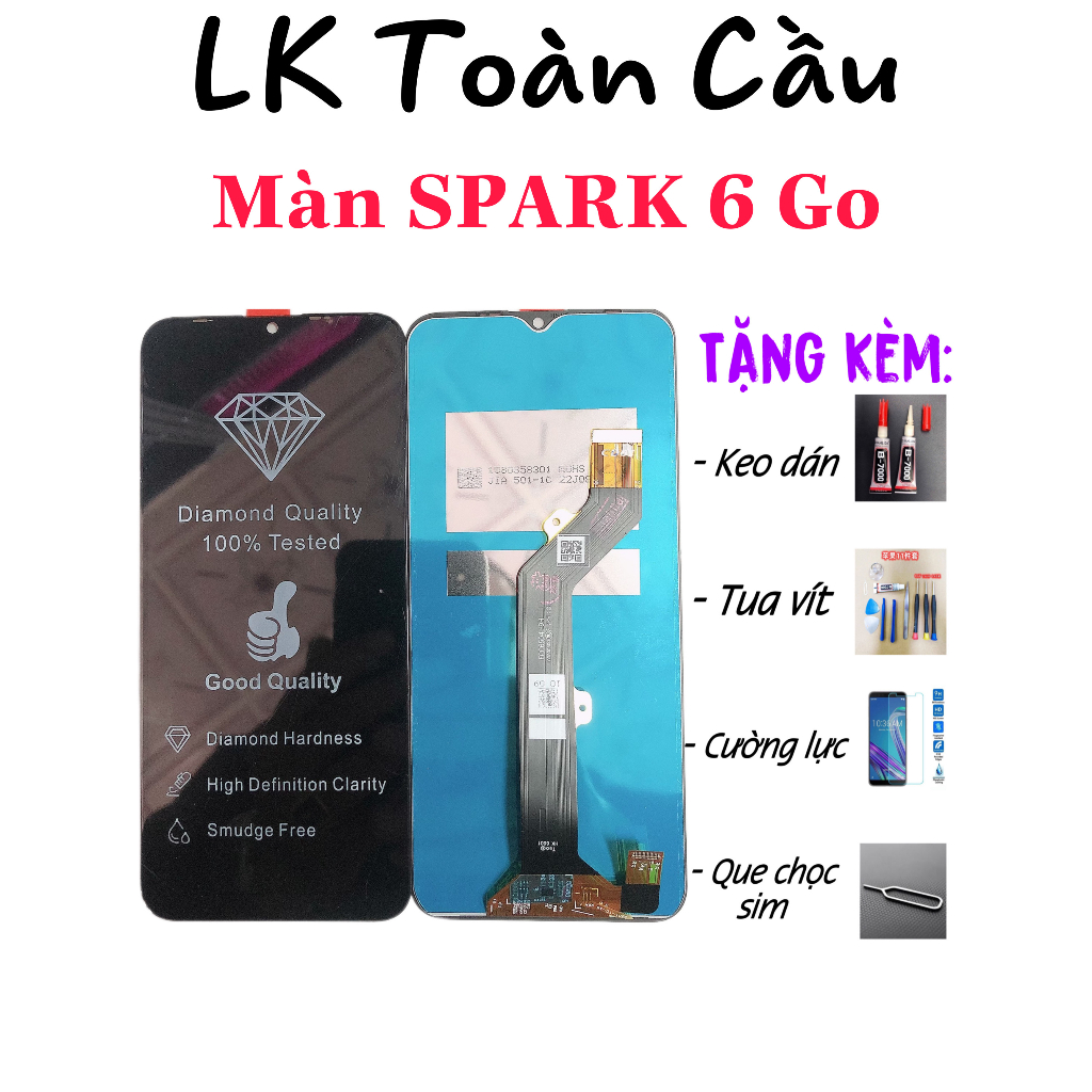 Màn hình LCD TECNO Spark 6Go / Spark 7/7T/KF6/KF6J/Infinix Hot 10i / Smart 5 Pro New Full bộ màu đen Bảo hành 3 tháng