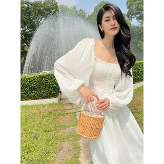 COLUS - Đầm von trắng tay phồng
