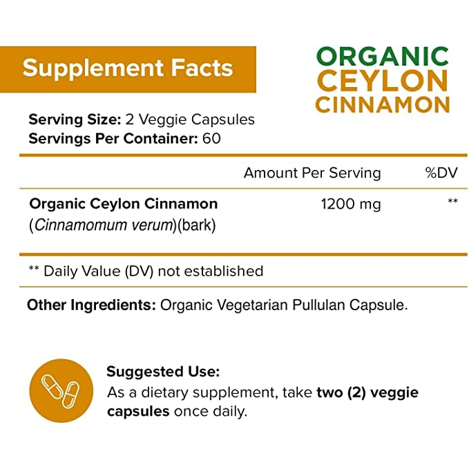 Nutriflair Organic Ceylon Cinnamon 1200mg - Viên uống kiểm soát cân nặng, ổn định đường huyết từ Quế