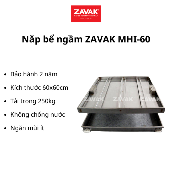 Nắp bể ngầm ZAVAK MHI-60 KT60x60cm/ lát gạch 2cm/ inox 304