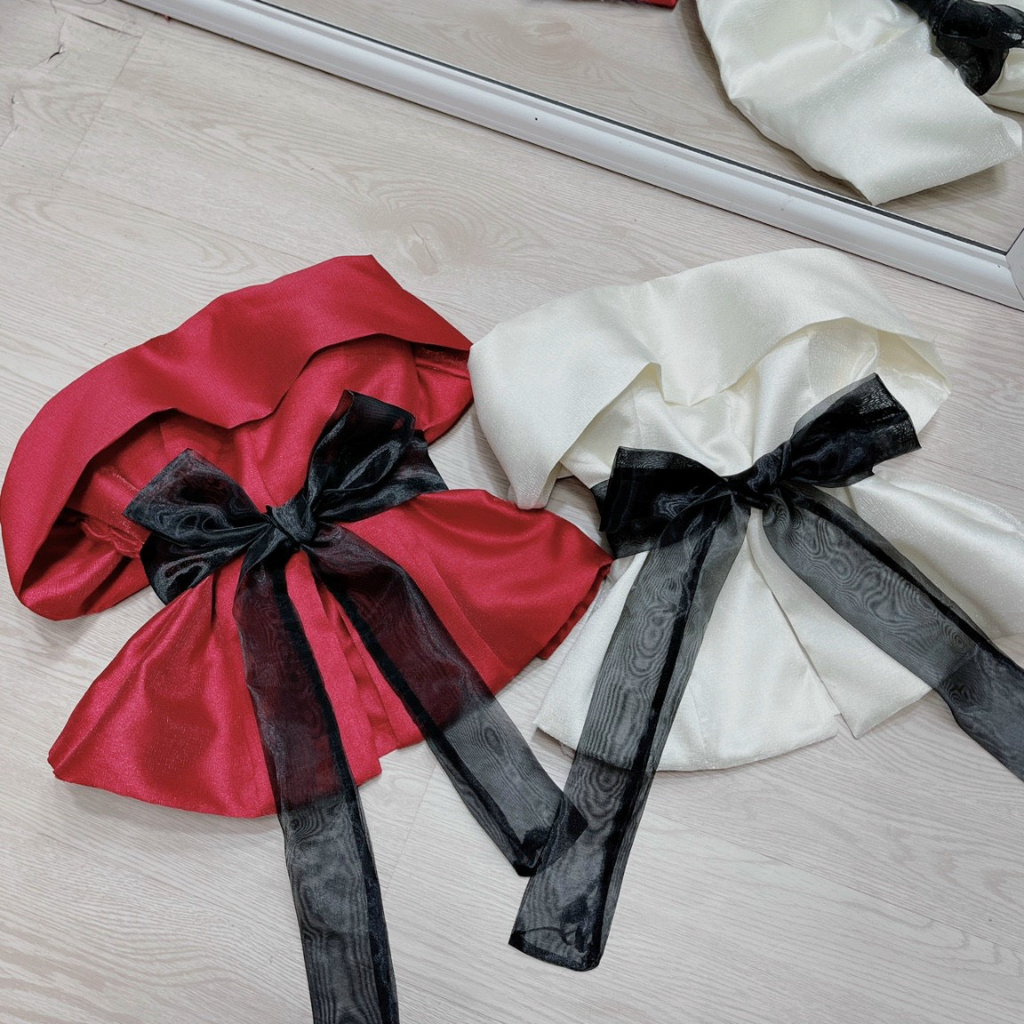 Áo ống cúp ngực bèo tầng cột nơ eo voan kính dáng peplum đồng hồ cát TU
