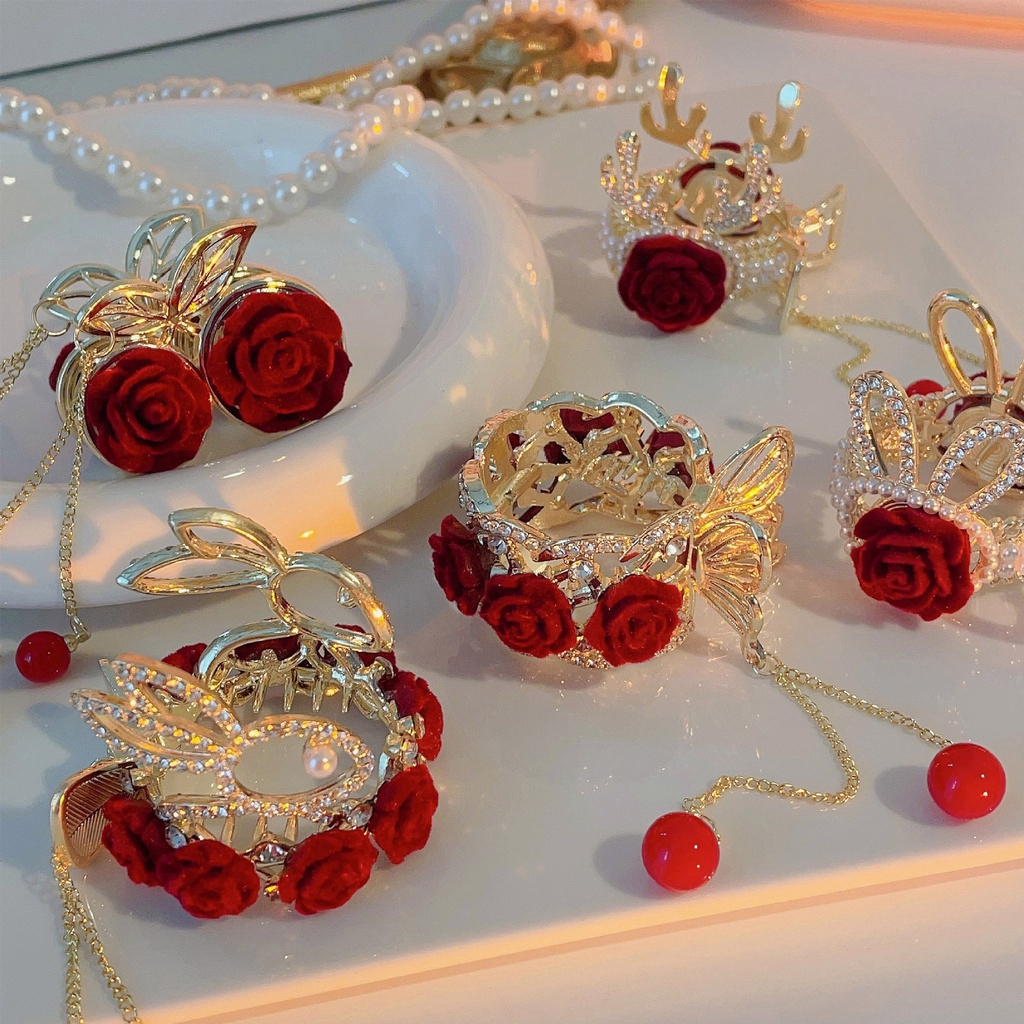 【coffeemate】⚡Kẹp Tóc Hình Hoa Hồng / Bướm Đính Đá / Ngọc Trai Bằng Hợp Kim Thời Trang Cho Nữ