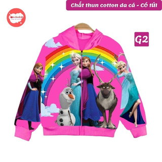 Áo khoác bé gái hình Elsa và Anna xinh xắn từ 35-40kg - Thun da cá hút mồ hôi- Hình in 3D sắc sảo- Tomchuakids