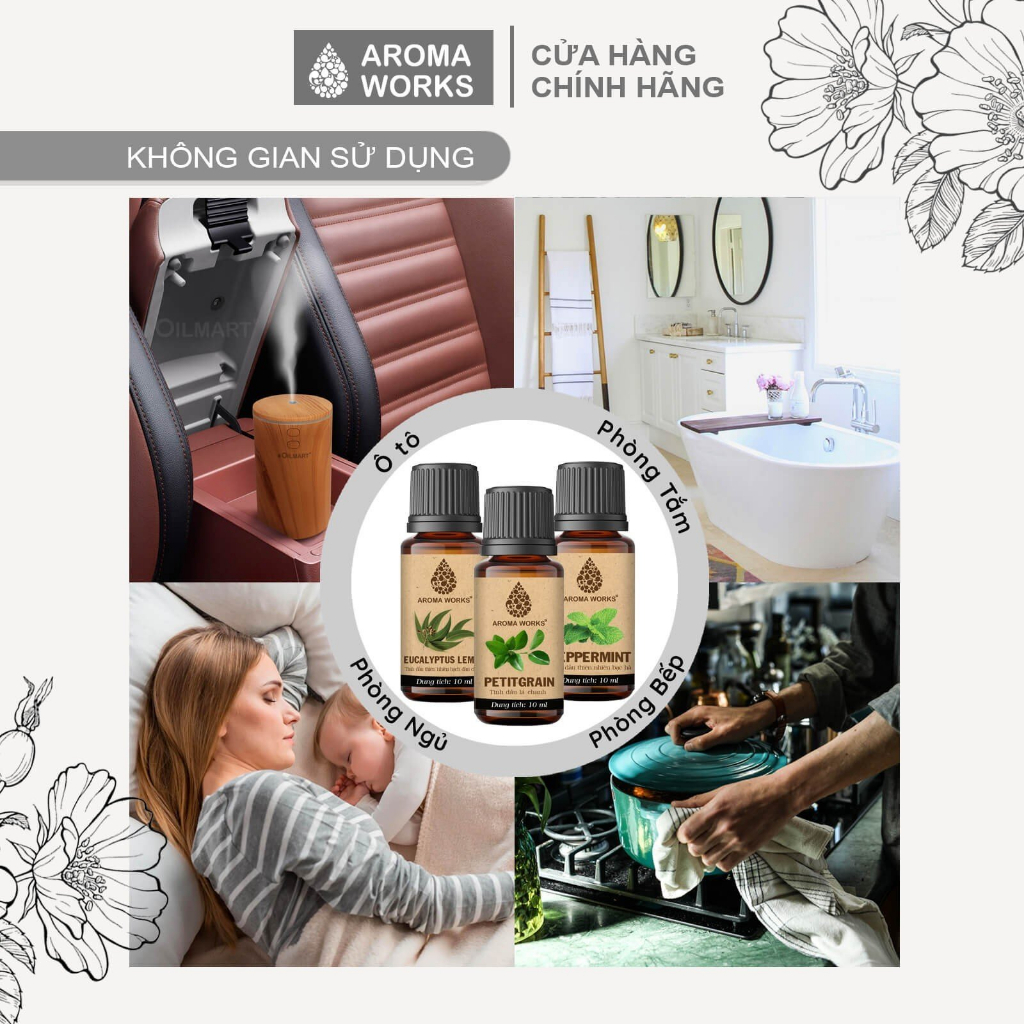 Tinh Dầu Thiên Nhiên Lá Chanh Aroma Works xông phòng, dễ ngủ, đuổi muỗi, thanh lọc không khí - Petitgrain