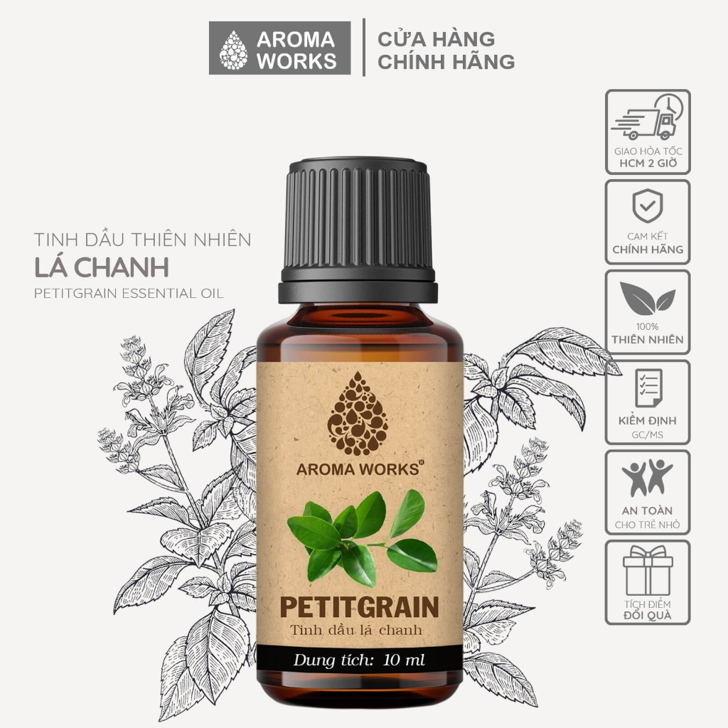 Tinh Dầu Thiên Nhiên Lá Chanh Aroma Works xông phòng, dễ ngủ, đuổi muỗi, thanh lọc không khí - Petitgrain