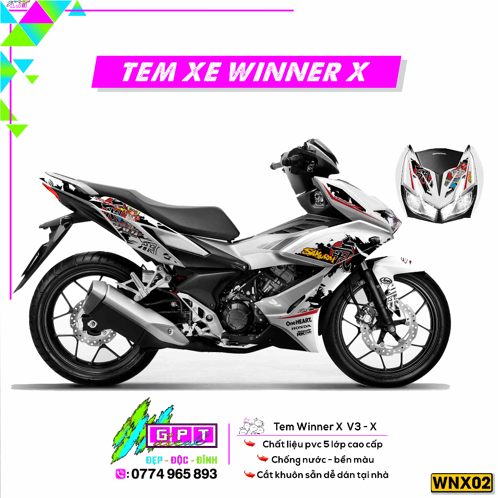 Tem Dán Xe Winner X V2 Mẫu Samurai JP I 02 I Decal Trang Trí Xe Cao Cấp Bền Màu-Chống Nước- Dễ Dán Tại Nhà