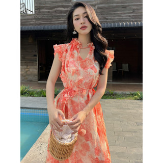 COLUS - Đầm maxi hoa cam chất voan tơ