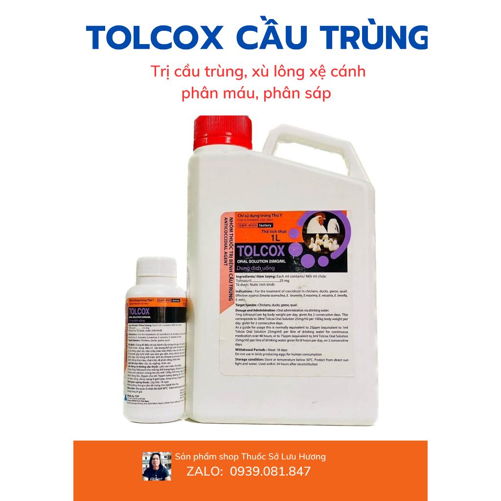 TOLCOX CẦU TRÙNG, ĐI PHÂN MÁU TƯƠI, PHÂN SÁP, ĐƯỜNG RUỘT CHO GÀ CHAI 100ML