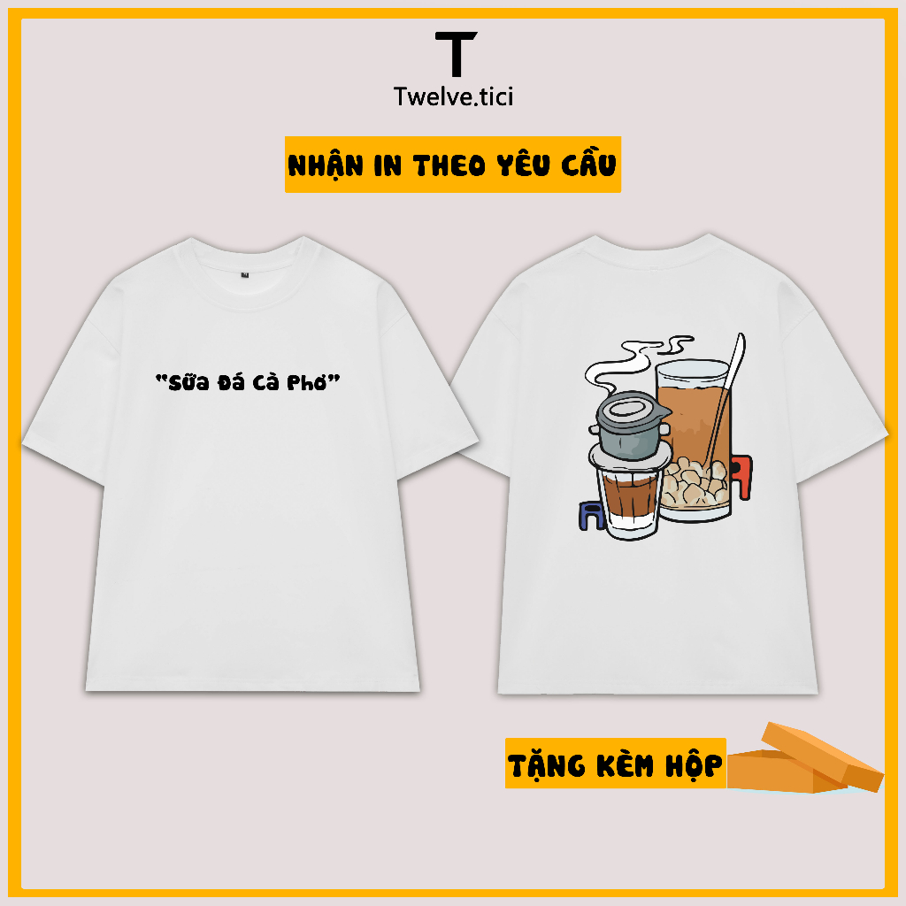 Áo Thun Món Ăn Việt Nam - Áo Thun Twelve.tici Food - Cà Phê Sữa Việt Nam Nam Nữ Form Rộng Unisex