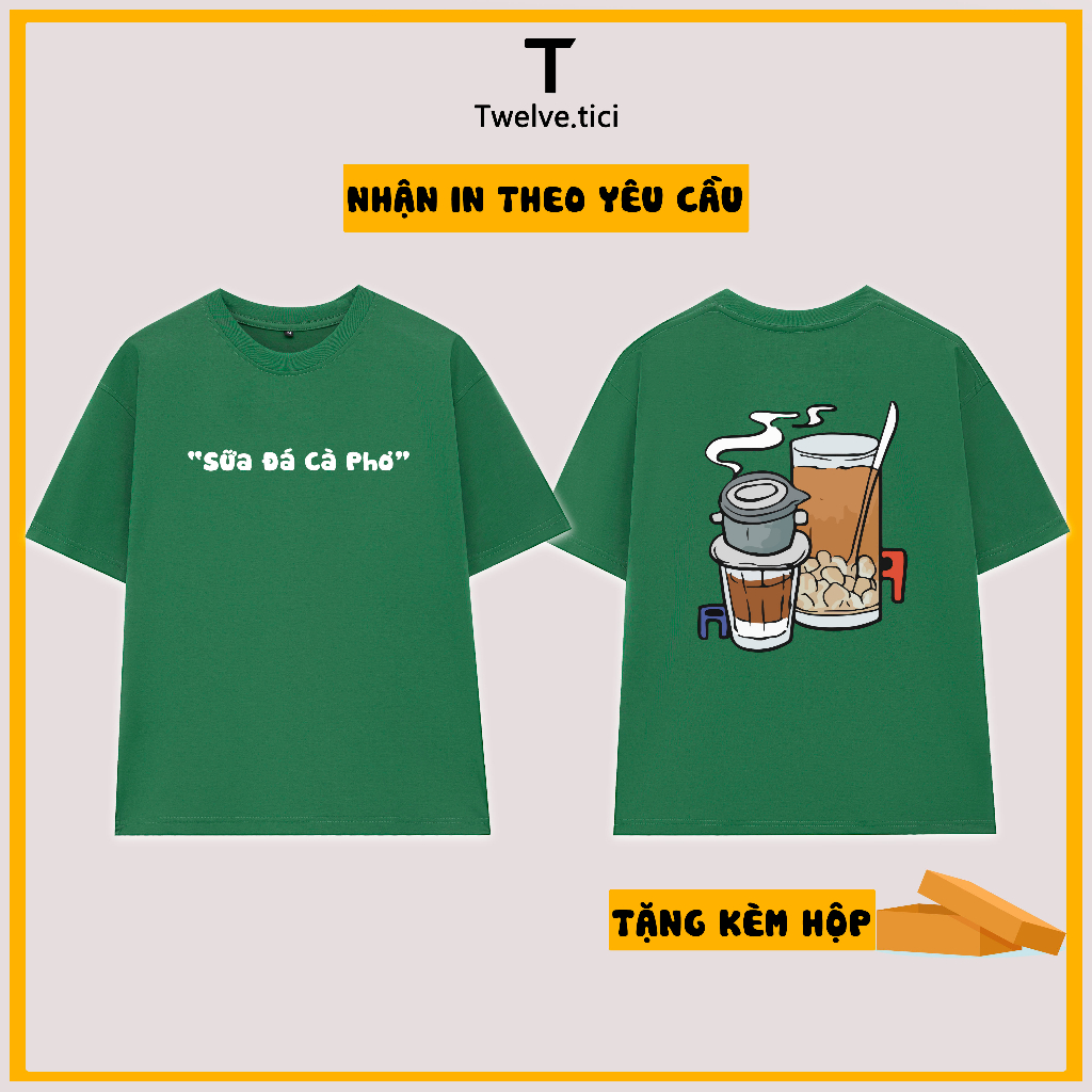 Áo Thun Món Ăn Việt Nam - Áo Thun Twelve.tici Food - Cà Phê Sữa Việt Nam Nam Nữ Form Rộng Unisex