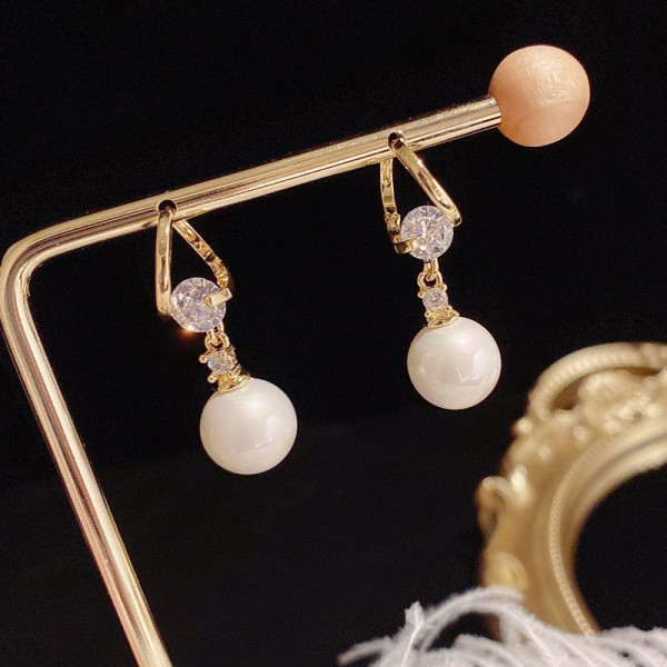 Bông tai nữ chuôi bạc 925 Suri Accessories tòn teng khoen xoắn 2 hạt đá phối 1 hạt trai phụ kiện trang sức đẹp