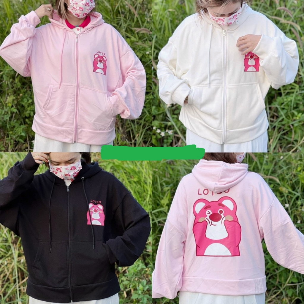 Áo Khoác Nỉ Gấu LOTSO Kiểu Rộng Unisex Cặp Nam Nữ Siêu Xinh - Áo Hoodie Có Dây Kéo Nón Mũ 2 Lớp