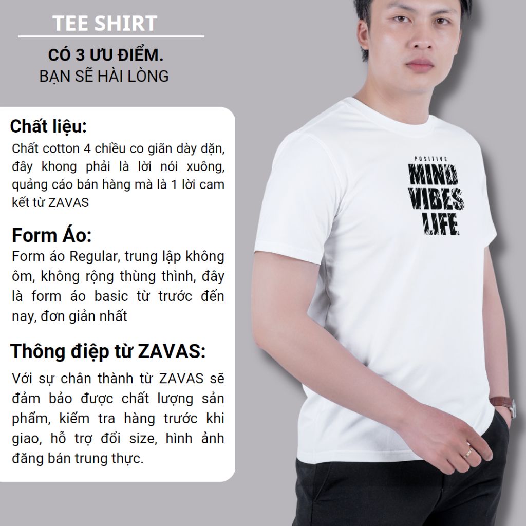 Áo thun nam cổ tròn ZAVAS, ngắn tay đẹp chất vải cotton co giãn 4 chiều thoáng mát ZAVAS - Z14