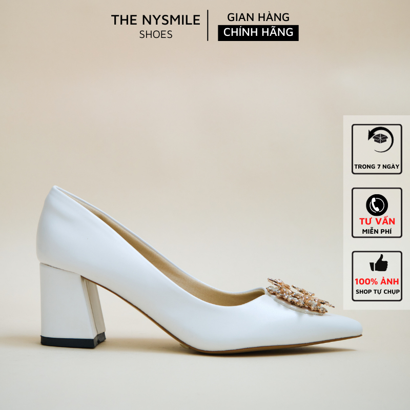 Giày sandal cao gót nữ Giày cô dâu giày dự tiệc gót vuông 5P phối vòng đá sang trọng The NySmile - LAREL 2