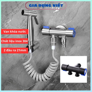 Van chia nước cho vòi xịt vệ sinh và bồn cầu inox 304 có 2 khóa nước, van giảm áp 2 đầu ra, van t cầu 3 ngã-pk140/141