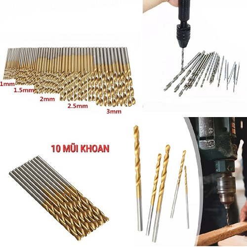 10 Mũi Khoan Mini Cùng Cỡ Cho Bạn Chọn Lựa Size Gồm 1mm- 1.5mm- 2mm- 2.5mm- 3mm Chuyên Khoan Lõi Các Chi Tiết Nhỏ