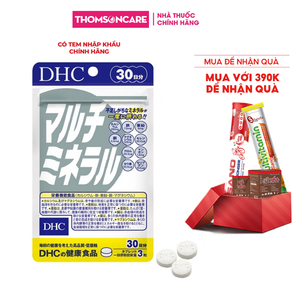 Viên uống khoáng tổng hợp DHC Multi Minerals - bổ sung Canxi, Sắt, Kẽm tăng sức đề kháng cho cơ thể - Túi 90v 30 ngày