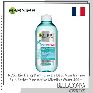 Nước Tẩy Trang Dành Cho Da Dầu, Da Mụn Garnier Skin Active Pure Active Micellair Water 400ml [Size Lớn]