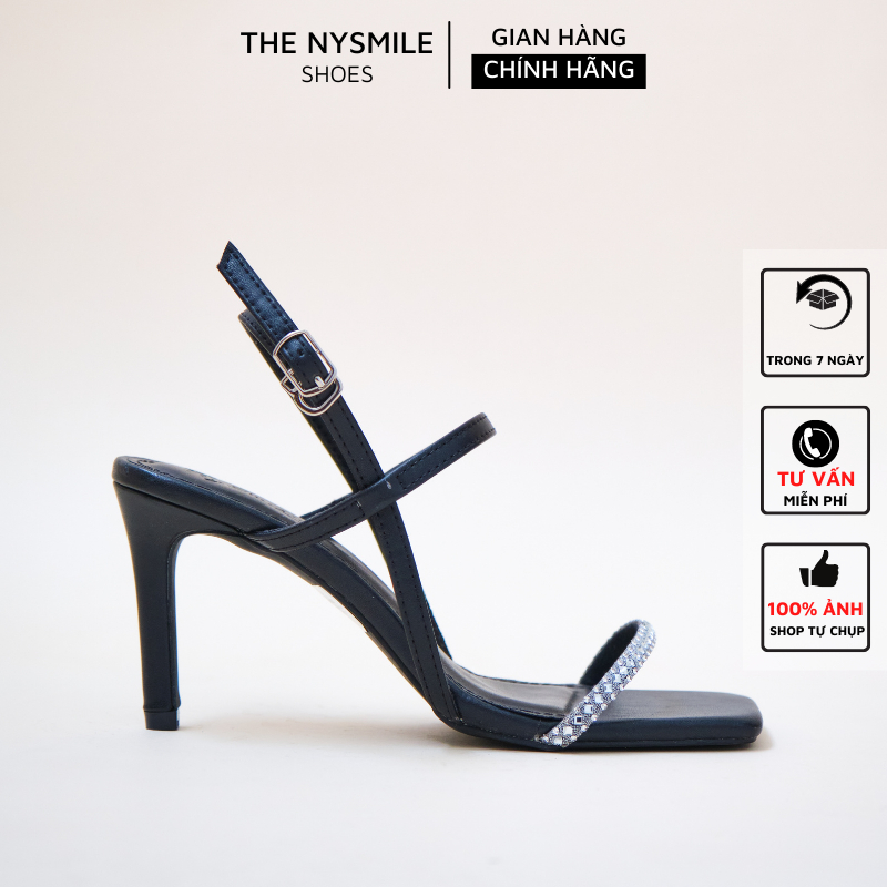 Giày sandal cao gót nữ NySmile 7P gót nhọn quai mảnh đính đá nhỏ - The NySmile KITAN