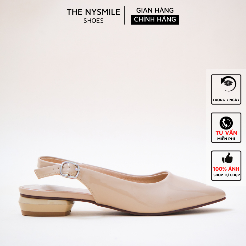 Giày búp bê mũi nhọn da bóng quai hậu khóa cài The NySmile - BERY