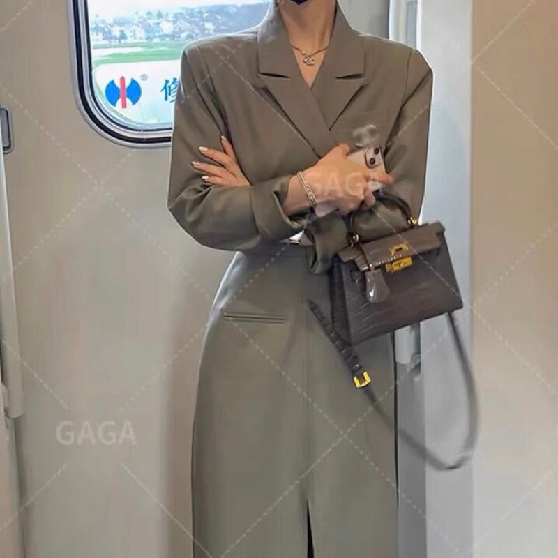 (Order) Set áo blazer croptop + chân váy dài Andu Store, set áo vest chân váy QC