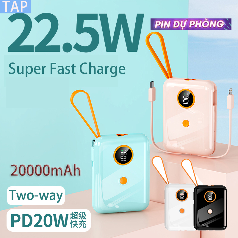 Pin Sạc Dự Phòng 20000mAh Mini Sạc Dự Phòng Không Dây Dễ Dàng Mang Theo Tiện Dụng cục led hiển 22.5w Type-C/Light