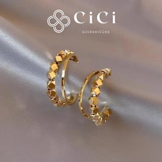 Bông tai nữ chuôi bạc 925 CiCi Accessories họa tiết lục giác phụ kiện trang sức nữ sang trọng - BT25
