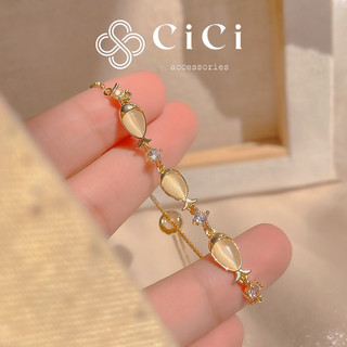Vòng tay nữ titan mạ vàng 18K CiCi Accessories hình con cá đính đá mắt mèo phụ kiện trang sức nữ thanh lịch - VT37