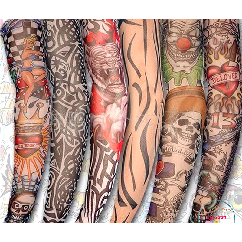 Găng ống tay hình xăm chống nắng/chống tia UV vải nylon co giãn phong cách thể thao/Halloween nhiều kiểu dán