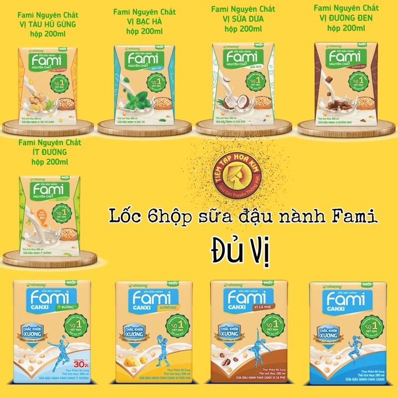 Lốc 6 hộp sữa đậu nành Fami đủ vị( hồng trà, đậu đỏ , sữa dừa , đường đen , phomai, cà phê)