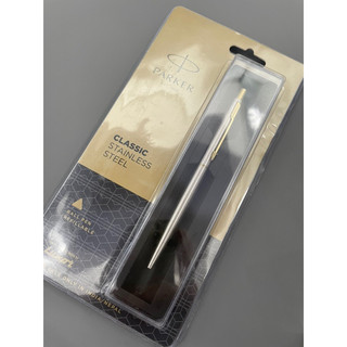 Bút bi bấm Parker Classic bản thép -Parker Classic stainless steel ball pen with chrome 114.3.PK.CSSBPWC.BL
