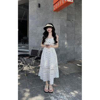 Đầm dây trắng xô thêu ali