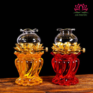 Đèn dầu xoắn lưu ly - đèn thờ hoa sen thắp dầu