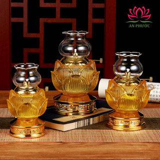 Đèn thờ hoa sen thắp dầu - đèn dầu lưu ly hoa sen mã 037