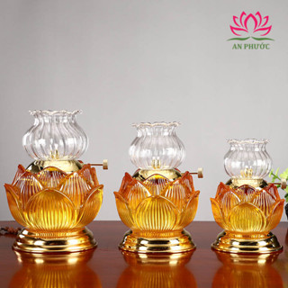 Đèn Thờ Hoa Sen Thắp Dầu - Đèn Dầu Lưu Ly Hoa Sen mã 037