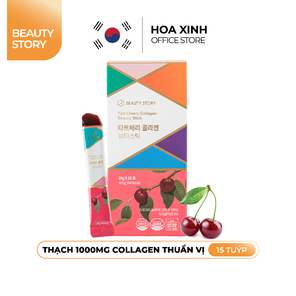 [MUA + GIVE] Thạch Collagen Vitamin BEAUTY STORY Vị Tart Cherry Hàn Quốc - 20g x 15 tuýp