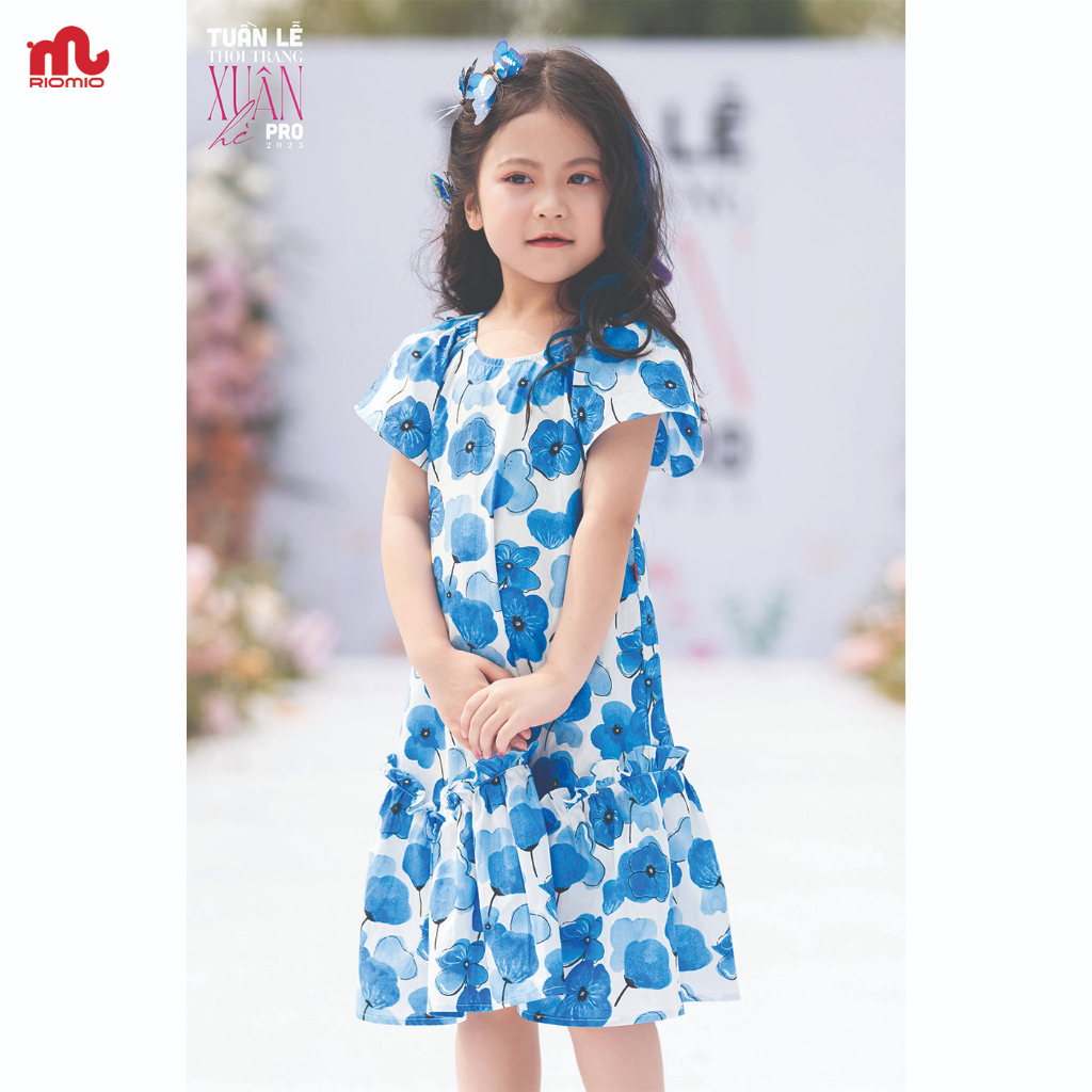 Đầm bé gái Riomio váy công chúa cho bé họa tiết hoa tay phồng dáng babydoll chất thô Hàn siêu mát, mềm 15-32kg - RV611