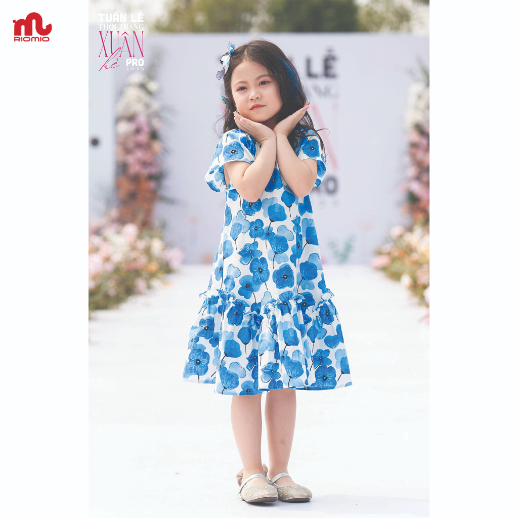 Đầm bé gái Riomio váy công chúa cho bé họa tiết hoa tay phồng dáng babydoll chất thô Hàn siêu mát, mềm 15-32kg - RV611