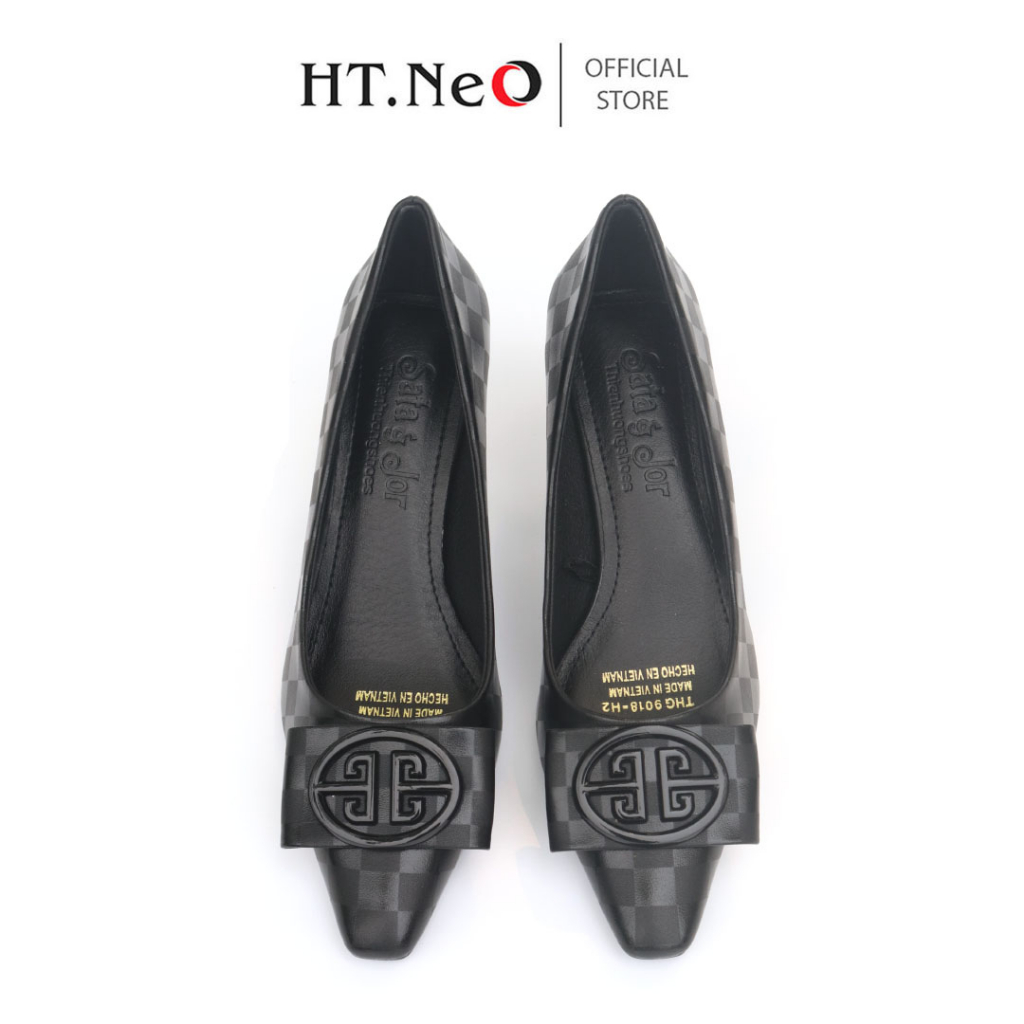 Giày Cao Gót Nữ HT.NEO Da Thật Cao Cấp ,Gót Cao 5cm ,Thiết Kế Họa Tiết Caro ,Kiểu Dáng Trẻ Trung ,Thanh Lịch