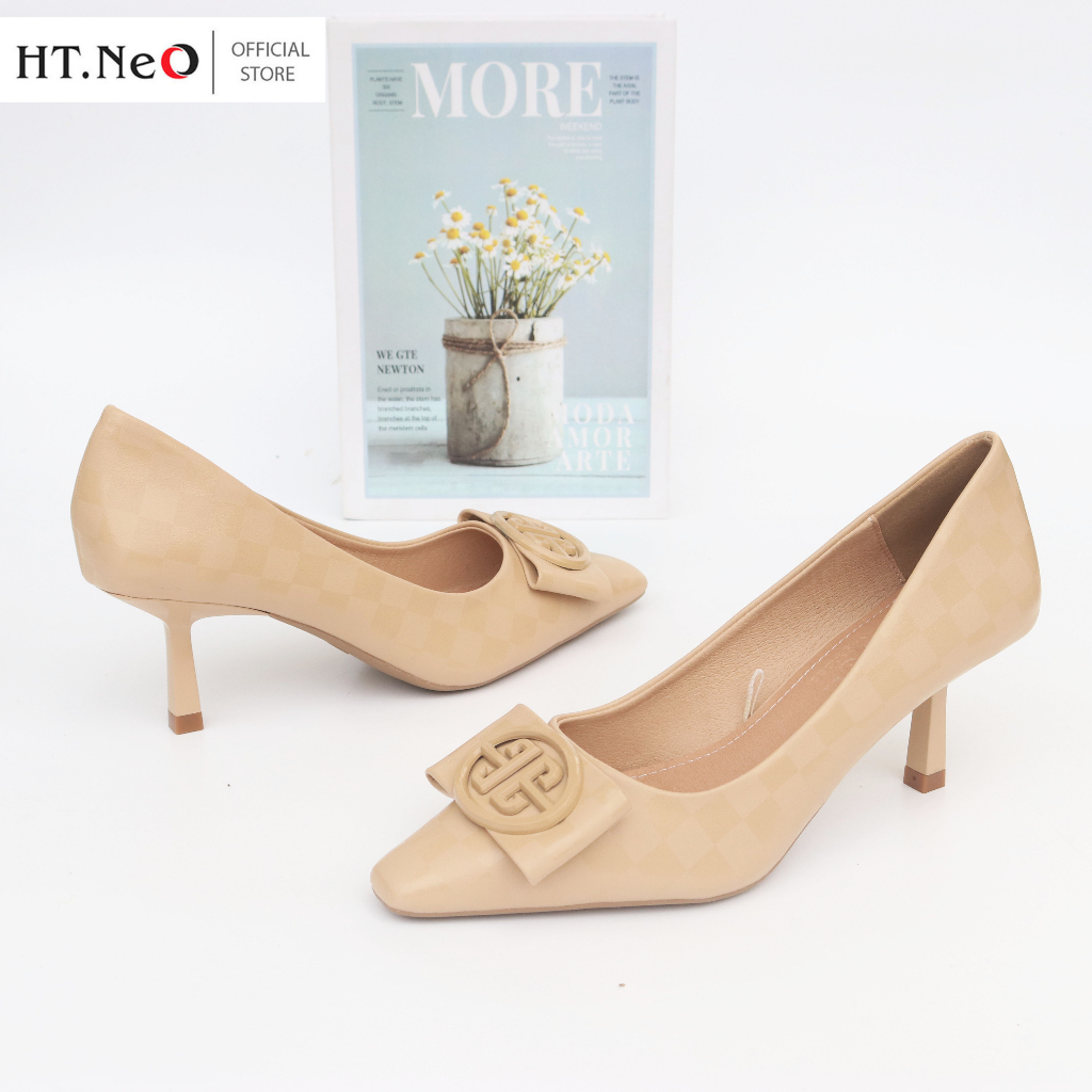 Giày Cao Gót Nữ HT.NEO Da Thật Cao Cấp ,Gót Cao 5cm ,Thiết Kế Họa Tiết Caro ,Kiểu Dáng Trẻ Trung ,Thanh Lịch