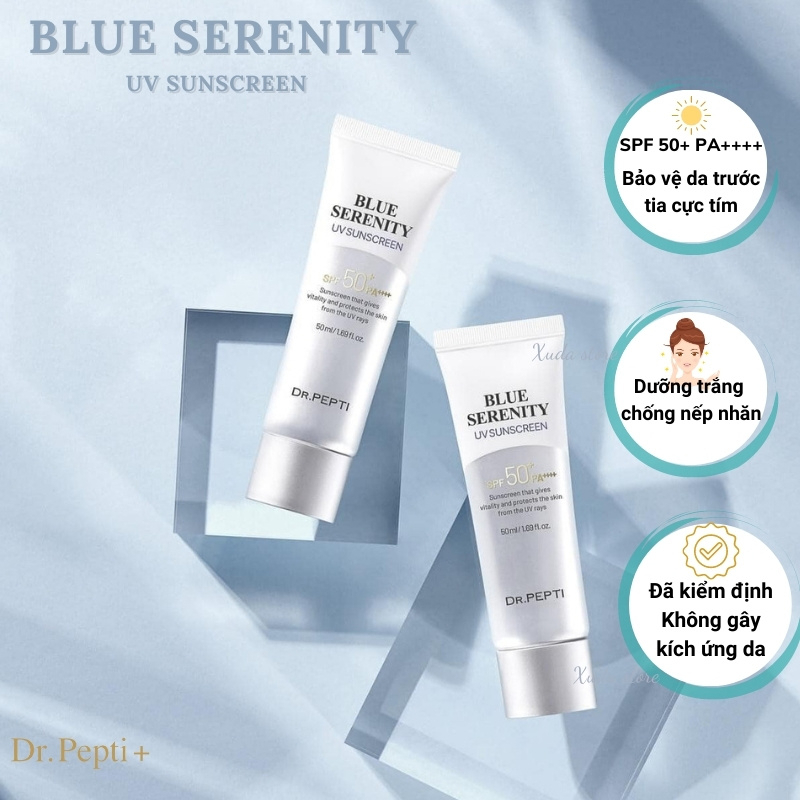 Kem chống nắng Dr.Pepti Blue Serenity Uv Suncreeen, chống nắng nâng tông da, giữ ẩm, khóa ẩm, bảo vệ da | BigBuy360 - bigbuy360.vn