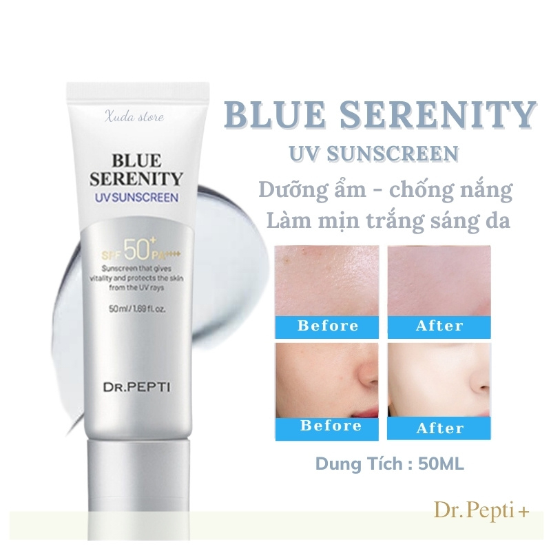 Kem chống nắng Dr.Pepti Blue Serenity Uv Suncreeen, chống nắng nâng tông da, giữ ẩm, khóa ẩm, bảo vệ da | BigBuy360 - bigbuy360.vn