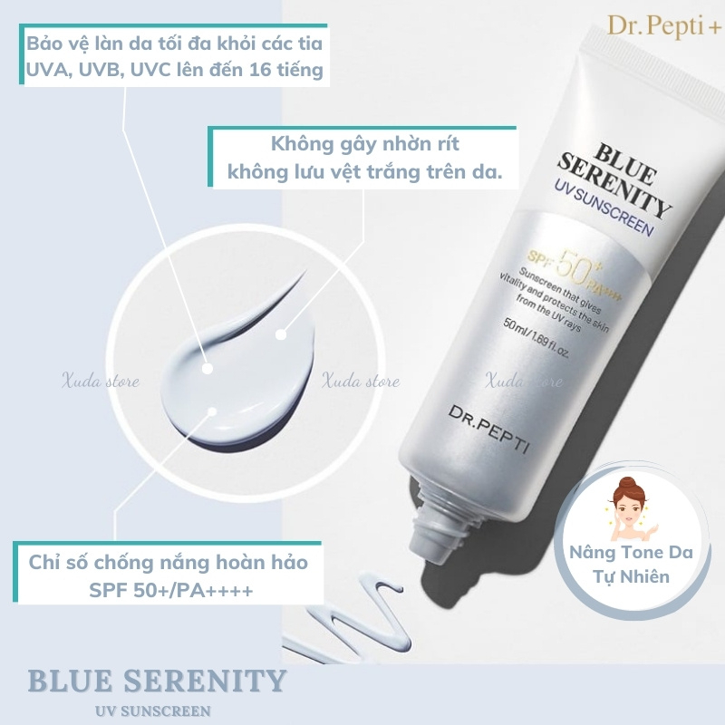 Kem chống nắng Dr.Pepti Blue Serenity Uv Suncreeen, chống nắng nâng tông da, giữ ẩm, khóa ẩm, bảo vệ da | BigBuy360 - bigbuy360.vn